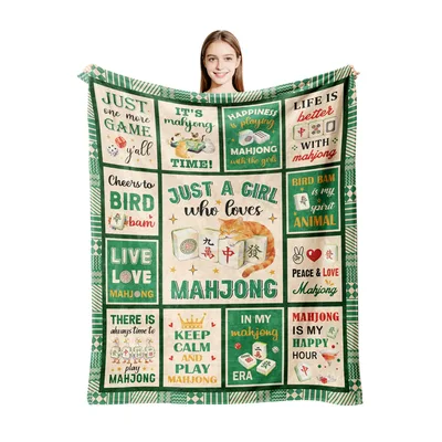 Just a Girl Who Loves Mahjong Blanket: Tile and Cat Design