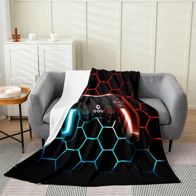 Gaming Controller Neon Hexagon Blanket for Gamer Comfort
