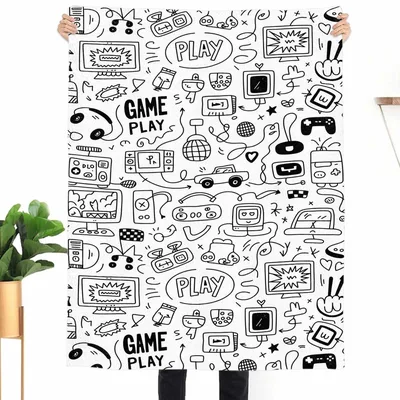 Gaming Doodle Icons Pattern Blanket: Retro Sketch Design for Players