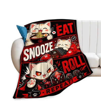 Eat Snooze Roll Gaming Blanket for Tabletop Enthusiasts