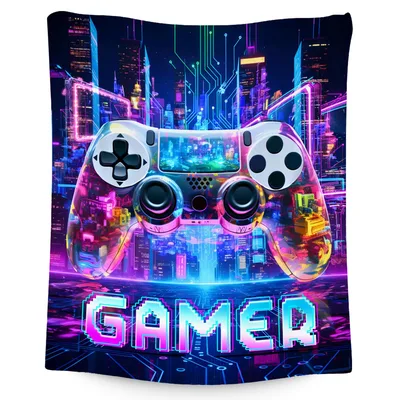 Neon Gamer Controllers Blanket: Pixel Art Controller Design