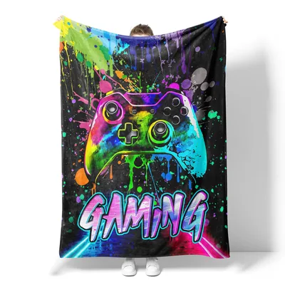 Neon Gaming Controller Splash Blanket for Vibrant Gamer Decor