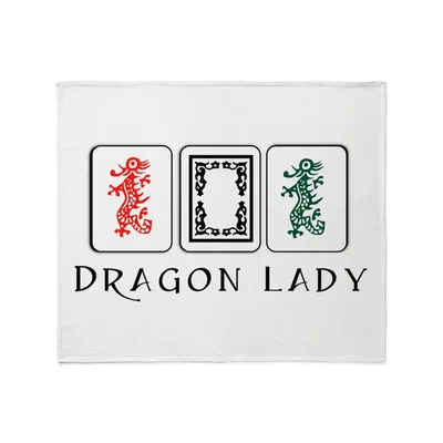 Dragon Lady Mahjong Tiles Blanket: Red and Green Dragon Design