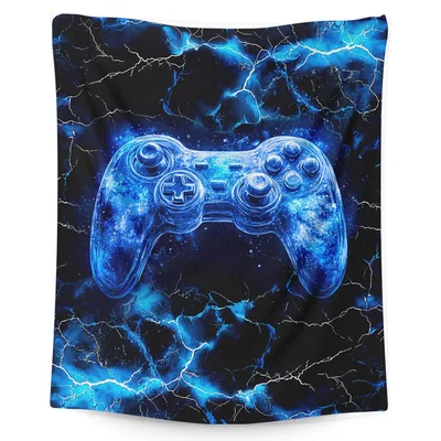 Blue Gamepad Controller Lightning Blanket for Gamers and Tech Lovers