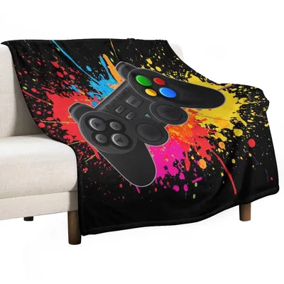 Gaming Controller Paint Splash Blanket: Vibrant Game Throw Design