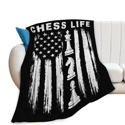 Chess Life on American Blanket: Distressed Flag Design with Pieces