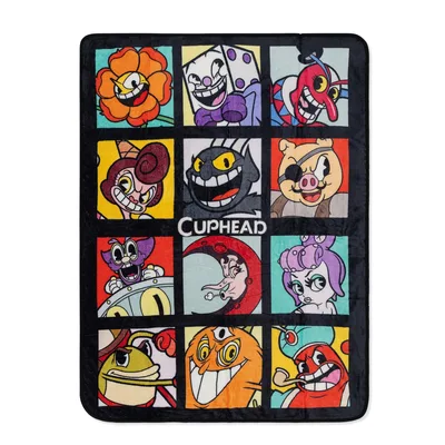 Retro Cartoon Villains Character Blanket: A Grid of Cuphead Bosses