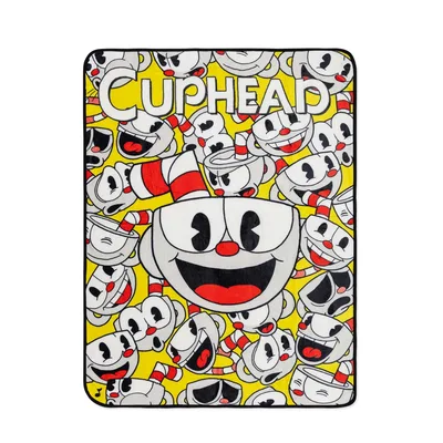 Cartoon Character Expressions Pattern Blanket: Cuphead Style Design