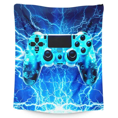 Blue Lightning Game Controller Blanket for Electric Gaming Vibes