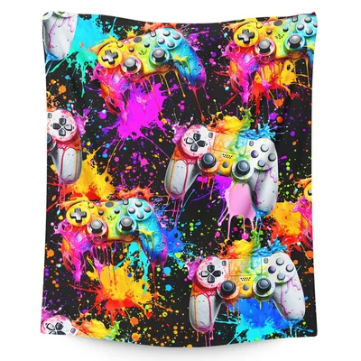 Colorful Game Controllers Splash Blanket for Gamers