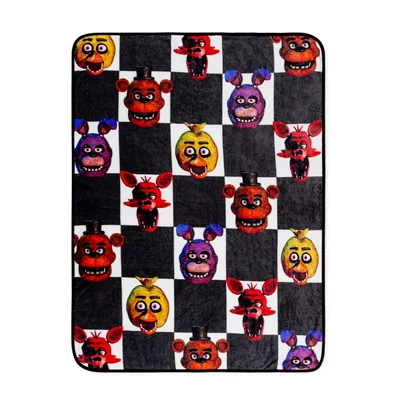 Animatronic Characters Checkerboard Blanket: Worn Mascot Heads on Grid