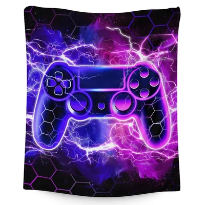 Purple Lightning Gaming Controller Blanket for Electric Gamer Vibes