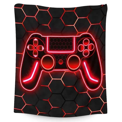 Neon Red Gaming Controller Blanket: Glowing Controller Design