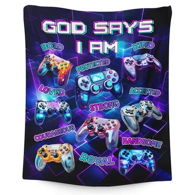God Says I Am Gaming Controllers Blanket - Pixel Art Design