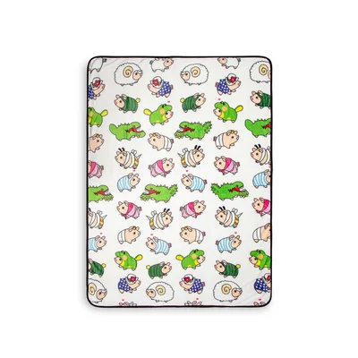 Cute Chibi Creature Pattern Blanket: Adorable Reptile and Sheep Design