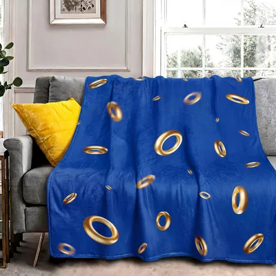 Blue Gold Ring Pattern Blanket features floating golden