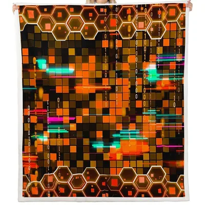 Cyber Hexagon Neon Pixels Blanket: Sci-Fi Geometric Design for Gamers