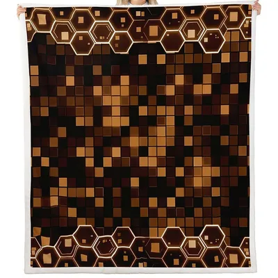 Brown Hexagon Pixel Geometric Blanket Cyberpunk Mosaic Design