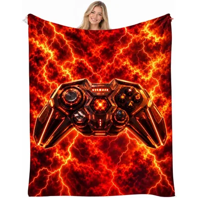 Game Controller Red Lightning Blanket: Fiery Gamer Design