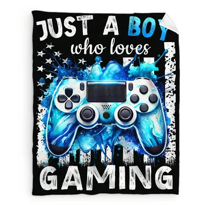 Just a Boy Who Loves Gaming Blanket with Blue Controller Art