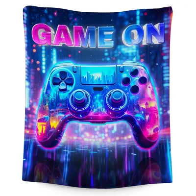 Game on Neon Controller Blanket: Glowing Gamer Design for Your Setup