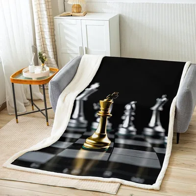 Chess Pieces on Board Blanket: Gold and Silver Game Design