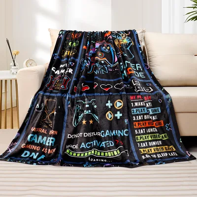 Gamer Controller Words Pattern Blanket for Gaming Enthusiasts