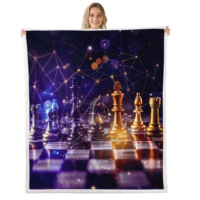 Glowing Chess Pieces Blanket featuring a futuristic board