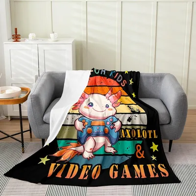 Axolotl and Video Games Blanket: Retro Gamer Axolotl Design
