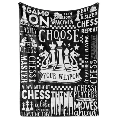Chess Lover Words Pattern Blanket: Bold Typography and Piece Art