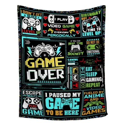 Game Over Gamer Words Blanket for Pixel-Loving Enthusiasts