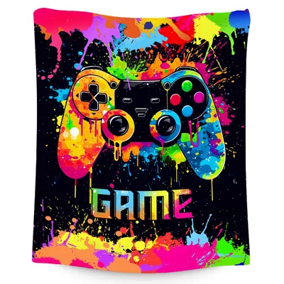 Gaming Controllers Splatter Blanket: Neon Controller Art for Gamers