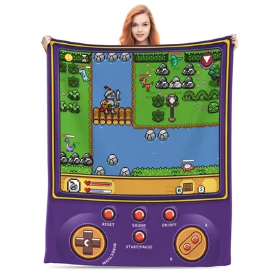 Retro Pixel Handheld Game Blanket: Knight Adventure Console Design