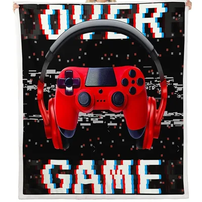 Red Gamepad Game Over Blanket for Gamer Room Decor