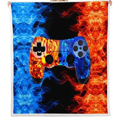 Flaming Blue Gamepad Controller Blanket: Fire and Ice Design