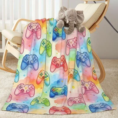 Rainbow Game Controller Pattern Blanket for Gamers