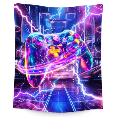 Neon Gaming Controller Lightning Blanket: Electric Gamepad Art