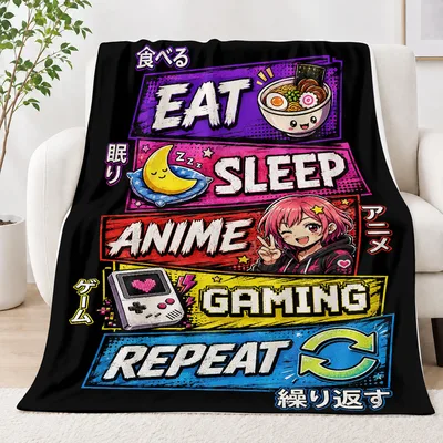Eat Sleep Anime Gaming Blanket: A Colorful Loop of Hobbies