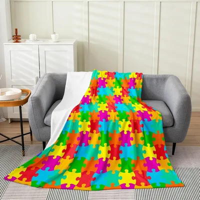 Colorful Puzzle Pieces Pattern Blanket for Gamers and Kids