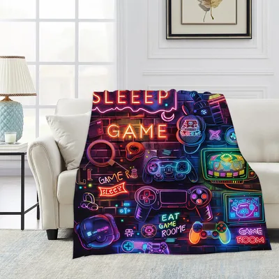 Sleep Game Neon Controllers Blanket: Retro Neon Gaming Art