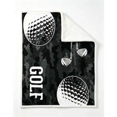 Golf Camo Design Blanket: Black Camouflage with Golf Balls and Clubs