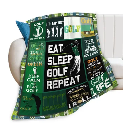 Golf Collage Sports Blanket: Eat Sleep Golf Repeat Design