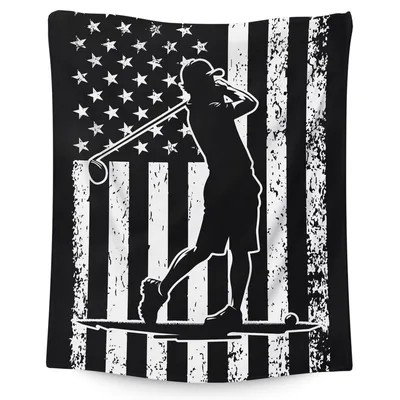 Golf American Flag Blanket featuring a golfer silhouette