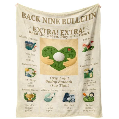 Golf Newspaper Humor Blanket Back Nine Bulletin Design for Golf Lovers