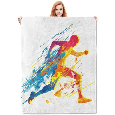 Running Silhouette Watercolor Blanket: Vibrant Abstract