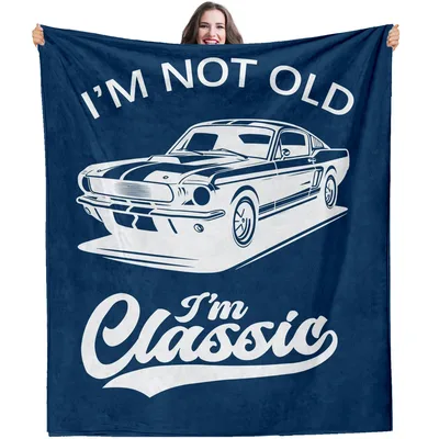 Navy Classic Muscle Car Blanket for Funny Birthday Celebrations