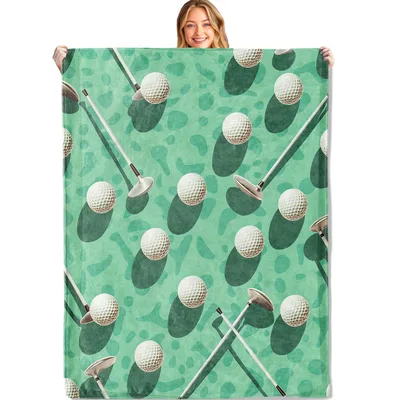 Mint Green Golf Ball Blanket: A Pattern of Clubs and Balls