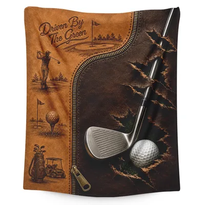 Golf Clubs Leather Design Blanket: Driven By The Green Golf Throw