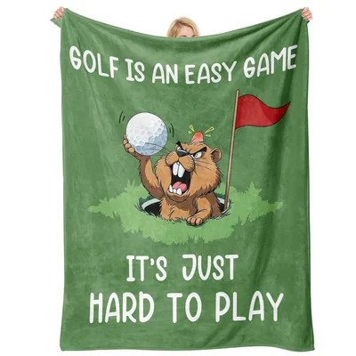 Funny Golf Beaver Blanket: Angry Rodent with Golf Ball Design