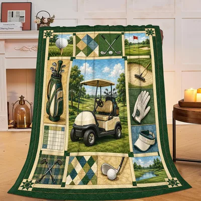 Golf Cart Golf Theme Blanket: Quilt-Style Design